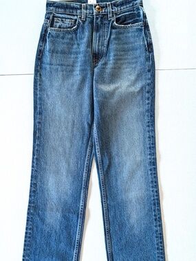 Helsa The 1950s Jean Medium Blue Women 25 High Rise Straight Crop Japanese Denim